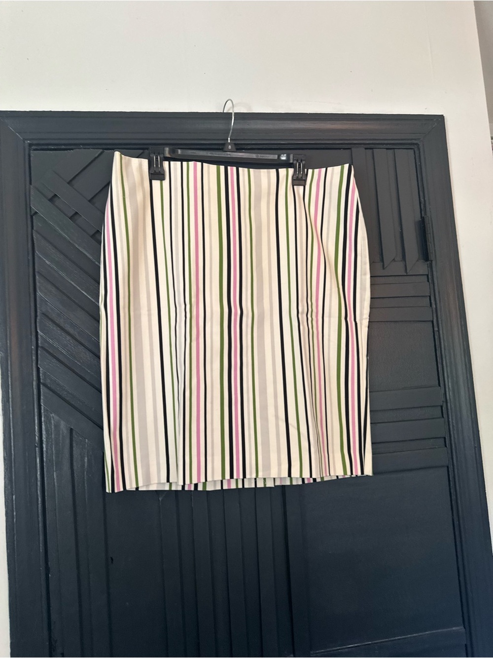 Ann Taylor Cream Pencil Skirt with Black, Pink & Green Stripes